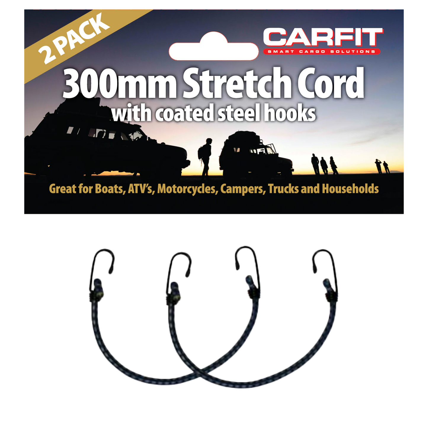 300MM BUNGEE STRETCH CORD WITH STEEL HOOKS SET OF 2