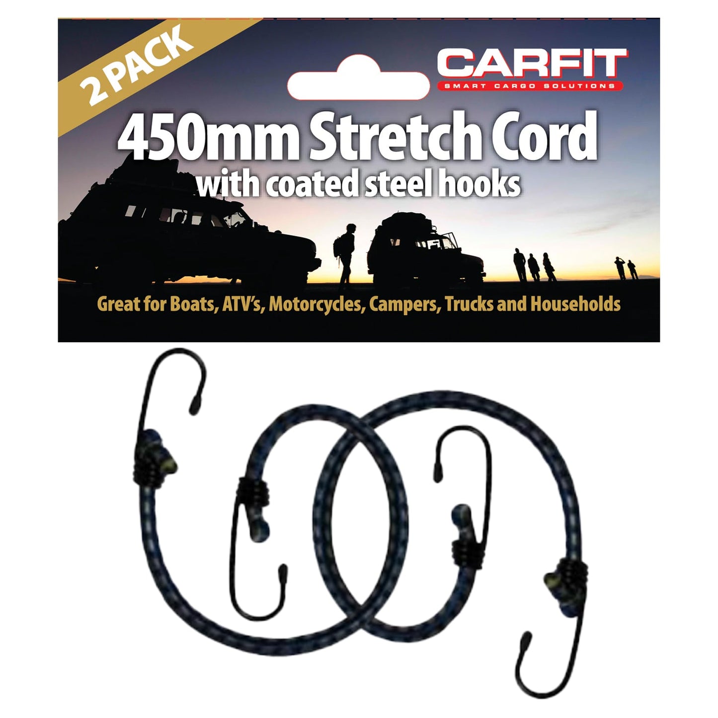 450MM BUNGEE STRETCH CORD WITH STEEL HOOKS SET OF 2