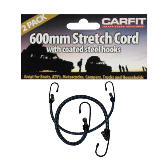 600MM BUNGEE STRETCH CORD WITH STEEL HOOKS SET OF 2