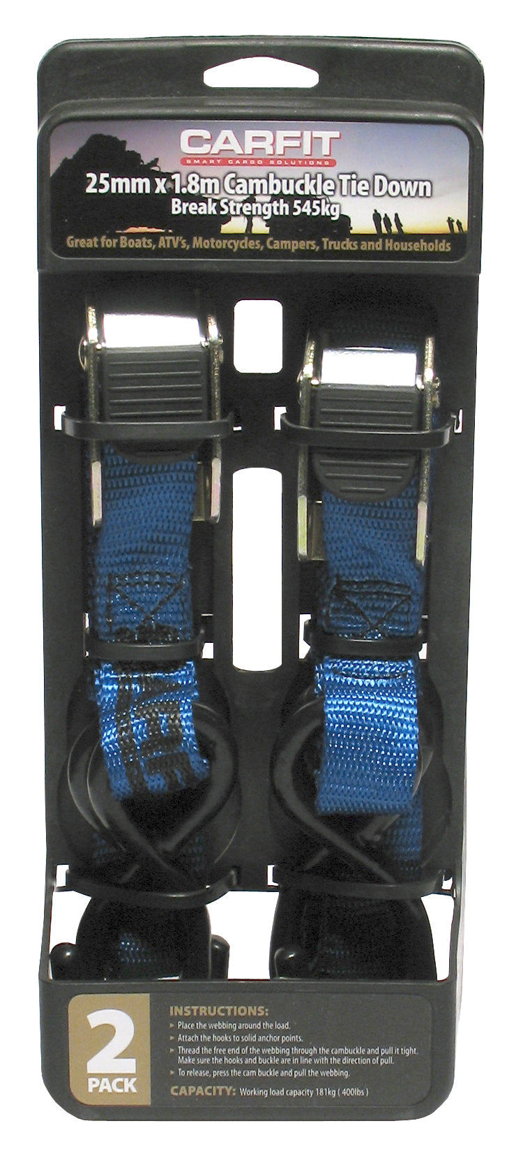 CAMBUCKLE TIE DOWN - 25MM X 1.8M - SET OF 2