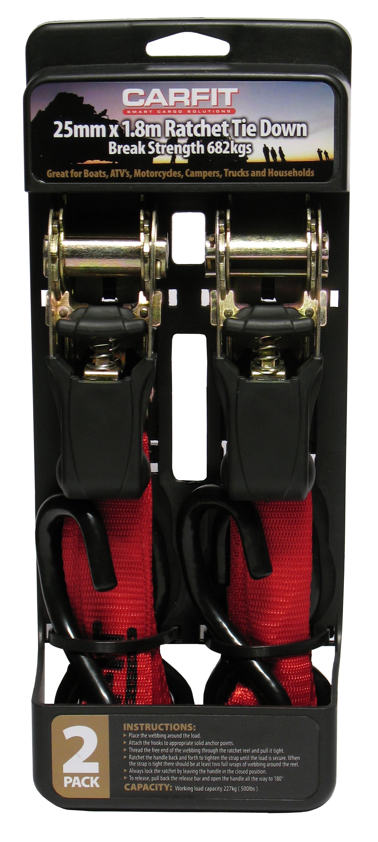 RATCHET STRAP - 25MM X 1.8M - SET OF 2