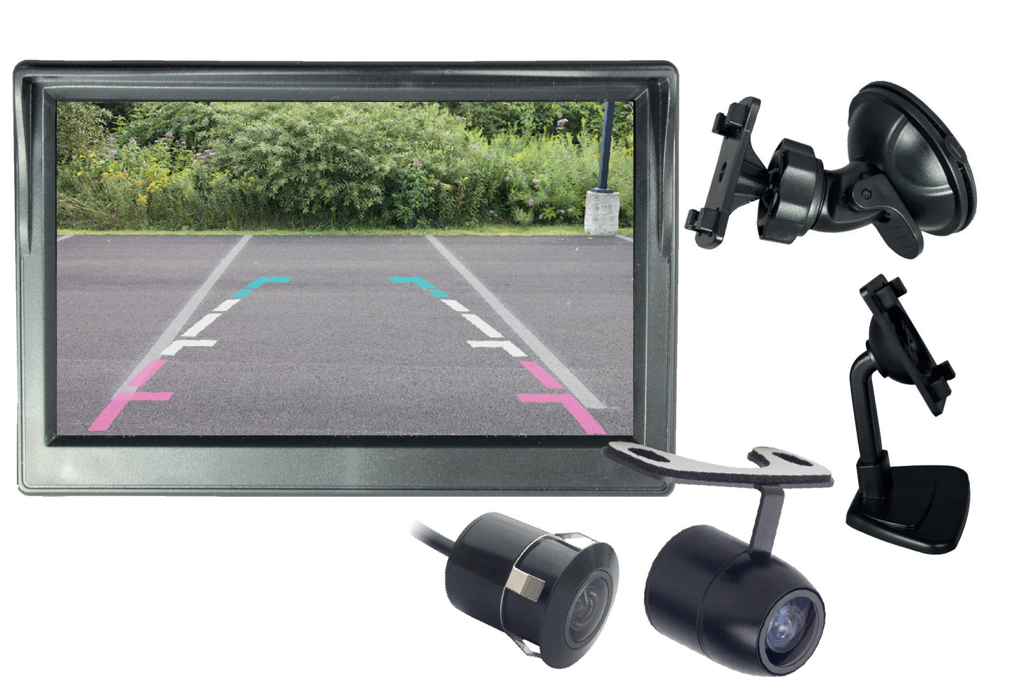 5” DUAL MOUNT DASH OR SUCTION CUP MOUNT MONITOR - WITH BUTTERFLY/FLUSH MOUNT CAMERA