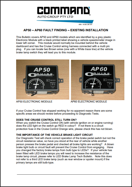 AP50-AP60B Fault Finding - Existing Installation – Command Auto