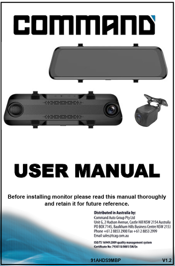 User Manual for 91AHDS9MBP – Command Auto