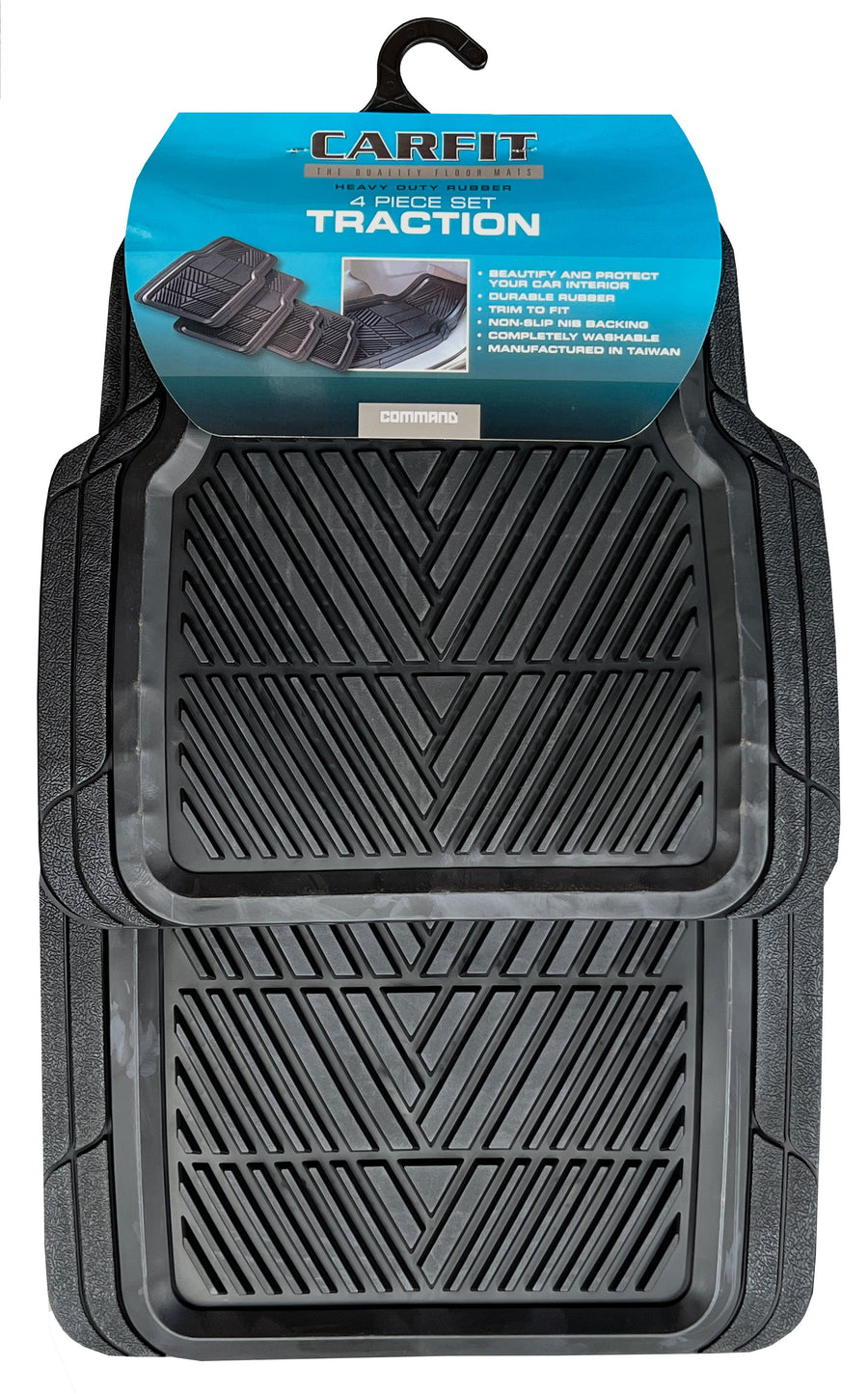 Carfit Traction black four-piece rubber floor mat set