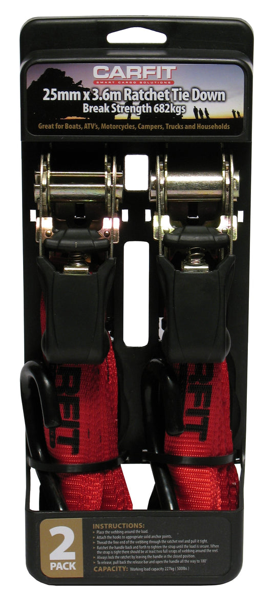 RATCHET STRAP - 25MM X 3.6M - SET OF 2