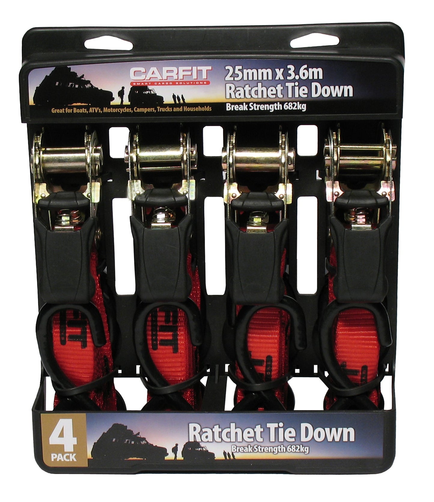 25MM X 3.6M RATCHET STRAP SET OF 4