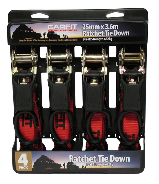 RATCHET STRAP - 25MM X 3.6M - SET OF 4