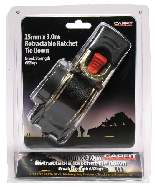 RATCHET STRAP RETRACTABLE - 25MM X 3.0M - SINGLE