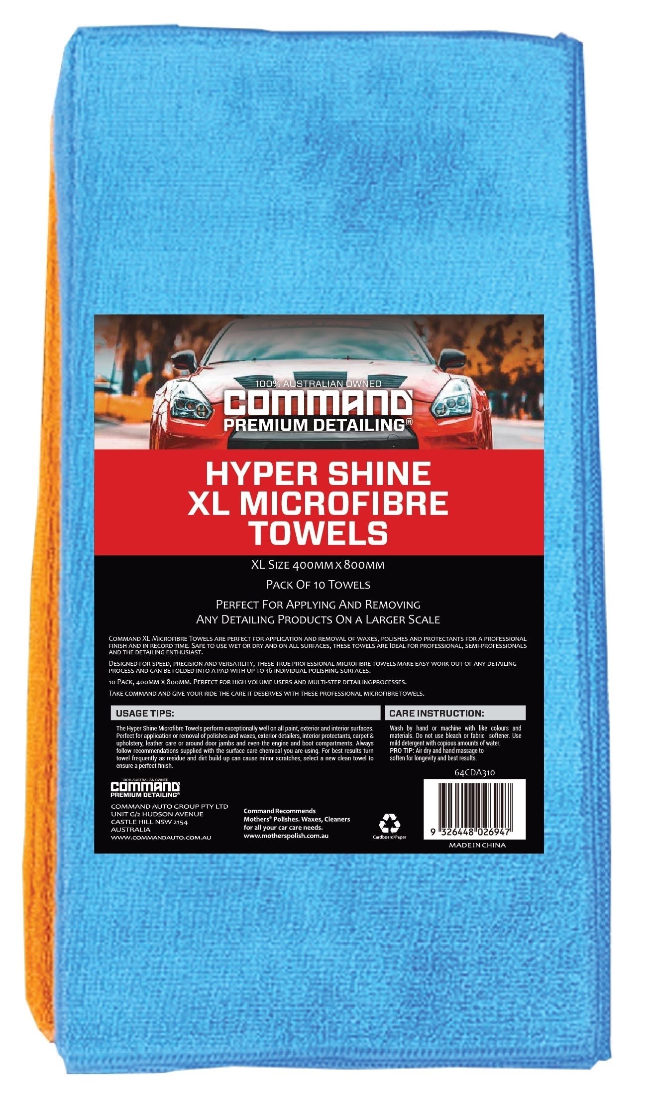 HYPER SHINE XL MICROFIBRE TOWELS - 10 PACK