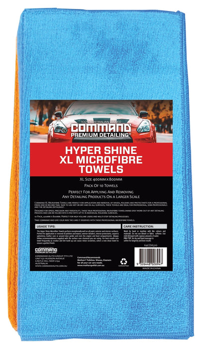 HYPER SHINE XL MICROFIBRE TOWELS - 10 PACK