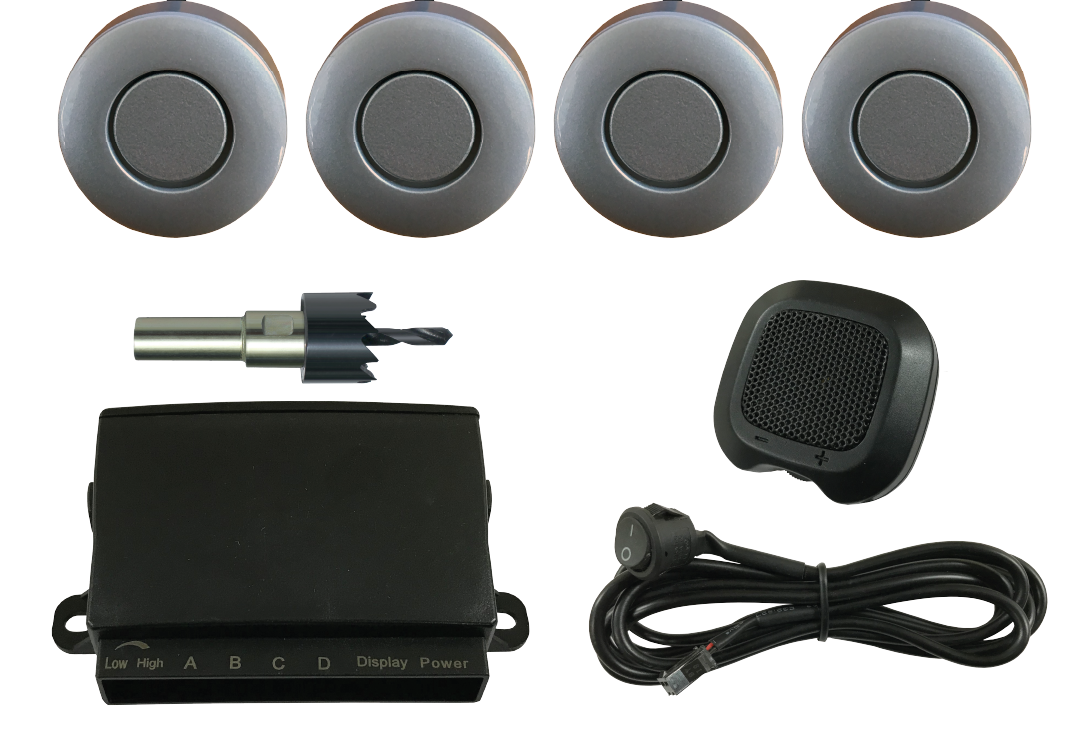 Universal 4-Sensor Car Rear Parking Reverse Alarm Kit With Buzzer – Silver